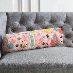 Renkli Zemin Üzerinde Kaktüs Desenli Dijital Baskılı Modern İç Dolgulu - Fermuarlı Süet Berjer Silindir Yastık Kırlent Realhomes