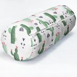 Beyaz Zemin Üzerinde Kaktüs Desenli Dijital Baskılı Modern İç Dolgulu Süet Silindir Yastık Kırlent - Bel Yastığı Realhomes