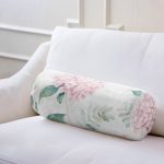 Beyaz Zeminli Yeşil Yapraklı Ortanca Çiçek Dijital Baskılı Modern İç Dolgulu Yumuşak Silindir Form Yastık Kırlent Realhomes