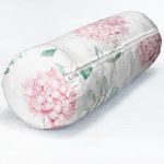 Beyaz Zeminli Yeşil Yapraklı Ortanca Çiçek Dijital Baskılı Modern İç Dolgulu Yumuşak Silindir Form Yastık Kırlent Realhomes