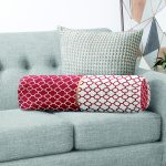 Bordo & Beyaz Ogea Desenli Dijital Baskılı Modern İç Dolgulu Yumuşak Silindir Form Yastık Kırlent Realhomes