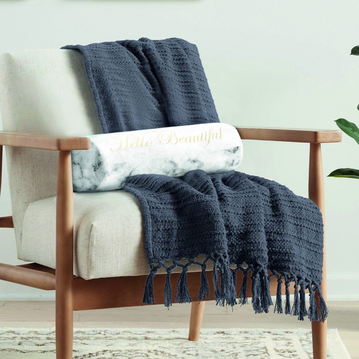Hello Beautiful Mint Yeşili & Mermer Dijital Baskılı Modern İç Dolgulu Süet Silindir Yastık Kırlent - Bel Yastığı Realhomes