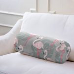 Flamingo Desenli Dijital Baskılı İç Dolgulu - Fermuarlı Süet Silindir Yuvarlak Yastık Kırlent Realhomes