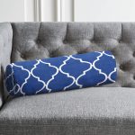 Lacivert Ogea Desenli Dijital Baskılı Modern İç Dolgulu Süet Silindir Yastık Kırlent - Bel Yastığı Realhomes