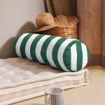 Yeşil Beyaz Düz Çizgi Tasarımlı Dijital Baskılı Modern İç Dolgulu - Fermuarlı Süet Silindir Yuvarlak Yastık Kırlent Realhomes