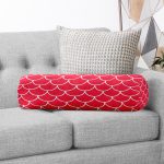 Kırmızı Pul Tasarımlı Dijital Baskılı Dekoratif İç Dolgulu - Fermuarlı Süet Silindir Yuvarlak Yastık Kırlent Realhomes