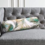 Beyaz Zeminde Tropikal Bitki Motifli Dijital Baskılı Dekoratif İç Dolgulu Fermuarlı Çok Amaçlı Silindir Yastık Kırlent Realhomes