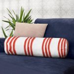 Kırmızı Çizgili Dijital Baskılı Dekoratif İç Dolgulu - Fermuarlı Süet Berjer Silindir Yastık Kırlent Realhomes