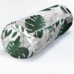 Yeşil Tropik Yaprak Modelli Dekoratif İç Dolgulu Süet Silindir Yastık Kırlent - Bel Yastığı Realhomes