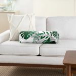 Yeşil Tropik Yaprak Modelli Dekoratif İç Dolgulu Süet Silindir Yastık Kırlent - Bel Yastığı Realhomes