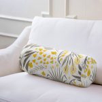 Sarı Detaylı Çiçek Temalı Dijital Baskılı Modern İç Dolgulu - Fermuarlı Süet Silindir Daire Yastık Kırlent Realhomes
