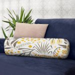 Sarı Detaylı Çiçek Temalı Dijital Baskılı Modern İç Dolgulu - Fermuarlı Süet Silindir Daire Yastık Kırlent Realhomes