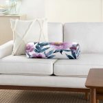 Mor Suluboya Motifli Gül Tasarımlı Modern İç Dolgulu Yumuşak Silindir Form Yastık Kırlent Realhomes