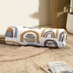 Etnik Soyut Tasarımlı Dijital Baskılı İç Dolgulu - Fermuarlı Süet Berjer Silindir Yastık Kırlent Realhomes