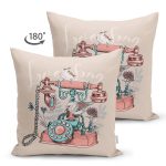 - Suet-K10004-Gorsel-1 - Realhomes Çift Taraflı Kahve Zemin Antika Telefon Desenli Dijital Baskılı Modern Süet Yastık Kırlent Kılıfı Realhomes