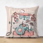 - Suet-K10004-Gorsel - Realhomes Çift Taraflı Kahve Zemin Antika Telefon Desenli Dijital Baskılı Modern Süet Yastık Kırlent Kılıfı Realhomes