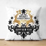 Çift Taraflı Siyah Beyaz Geyikli Merry Christmas Motifli Dijital Baskılı Modern Süet Yastık Kırlent Kılıfı Realhomes