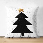 - Suet-K10011-Gorsel - Realhomes Çift Taraflı Beyaz Zemin Siyah Çam Ağacı Çizimli Dijital Baskılı Dekoratif Süet Yastık Kırlent Kılıfı Realhomes