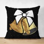 Çift Taraflı Siyah Zemin Sarı Çan Desenli Dijital Baskılı Modern Süet Yastık Kırlent Kılıfı Realhomes