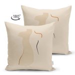 Çift Taraflı Krem Zeminli Kadın Silüet Çizimli Dijital Baskılı Modern Süet Yastık Kırlent Kılıfı Realhomes