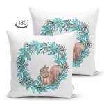 Çift Taraflı Mavi Çelenkli Sincap Motifli Dijital Baskılı Modern Süet Yastık Kırlent Kılıfı Realhomes