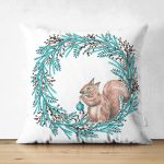 Çift Taraflı Mavi Çelenkli Sincap Motifli Dijital Baskılı Modern Süet Yastık Kırlent Kılıfı Realhomes