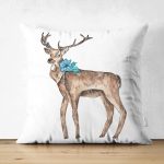 - Suet-K10024-Gorsel - Realhomes Çift Taraflı Geyik Çizimli Dijital Baskılı Dekoratif Süet Yastık Kırlent Kılıfı Realhomes