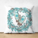 - Suet-K10025-Gorsel - Realhomes Çift Taraflı Mavi Çelenkli Eldiven Tasarımlı Dijital Baskılı Modern Süet Yastık Kırlent Kılıfı Realhomes