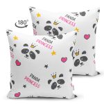 Realhomes Çift Taraflı Panda Princess Tasarımlı Dijital Baskılı Modern Süet Yastık Kırlent Kılıfı Realhomes