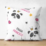 Realhomes Çift Taraflı Panda Princess Tasarımlı Dijital Baskılı Modern Süet Yastık Kırlent Kılıfı Realhomes
