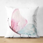 - Suet-K10037-Gorsel - Realhomes Çift Taraflı Beyaz Zemin Pembe & Mavi Kelebek Motifli Dijital Baskılı Modern Süet Yastık Kırlent Kılıfı Realhomes