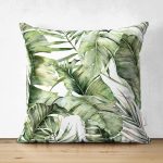 - Suet-K10039-Gorsel - Realhomes Çift Taraflı Yeşil Tropik Yapraklar Tasarımlı Dijital Baskılı Dekoratif Süet Yastık Kırlent Kılıfı Realhomes