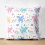 - Basic CMYK - Realhomes Realhomes Çift Taraflı Renkli Unicorn At Tasarımlı Dijital Baskılı Modern Süet Yastık Kırlent Kılıfı Realhomes