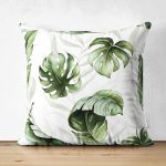 - Suet-K10040-Gorsel - Realhomes Çift Taraflı Yeşil Tropik Yapraklar Tasarımlı Dijital Baskılı Modern Süet Yastık Kırlent Kılıfı Realhomes