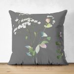 - Suet-K10045-Gorsel - Realhomes Çift Taraflı Gri Zeminli Çiçek Tasarımlı Dijital Baskılı Dekoratif Süet Yastık Kırlent Kılıfı Realhomes