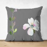 - Suet-K10046-Gorsel - Realhomes Çift Taraflı Gri Zeminli Çiçek Tasarımlı Dijital Baskılı Modern Süet Yastık Kırlent Kılıfı Realhomes