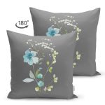 Çift Taraflı Gri Zeminli Çiçek Tasarımlı Dijital Baskılı Dekoratif Süet Yastık Kırlent Kılıfı Realhomes