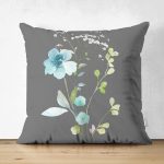 Çift Taraflı Gri Zeminli Çiçek Tasarımlı Dijital Baskılı Dekoratif Süet Yastık Kırlent Kılıfı Realhomes