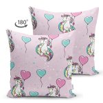 - Печать - Realhomes Realhomes Çift Taraflı Balonlu Unicorn Motifli Özel Tasarım Dijital Baskılı Modern Süet Yastık Kırlent Kılıfı Realhomes
