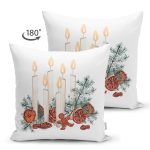 - Suet-K10062-Gorsel-1 - Realhomes Çift Taraflı Çam Yapraklı Mum Tasarımlı Dijital Baskılı Modern Süet Yastık Kırlent Kılıfı Realhomes