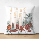 - Suet-K10062-Gorsel - Realhomes Çift Taraflı Çam Yapraklı Mum Tasarımlı Dijital Baskılı Modern Süet Yastık Kırlent Kılıfı Realhomes