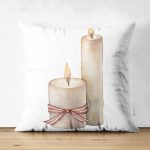 Çift Taraflı Özel Tasarım Mum Motifli Dijital Baskılı Dekoratif Süet Yastık Kırlent Kılıfı Realhomes