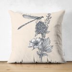 Çift Taraflı Krem Zemin Karakalem Çizimli Dijital Baskılı Modern Süet Yastık Kırlent Kılıfı Realhomes