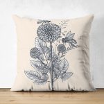 - Suet-K10065-Gorsel - Realhomes Çift Taraflı Krem Zemin Karakalem Çizimli Dijital Baskılı Dekoratif Süet Yastık Kırlent Kılıfı Realhomes