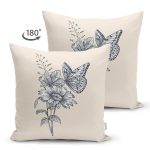 Çift Taraflı Krem Zemin Karakalem Çizimli Dijital Baskılı Modern Süet Yastık Kırlent Kılıfı Realhomes