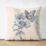 Çift Taraflı Krem Zemin Karakalem Çizimli Dijital Baskılı Modern Süet Yastık Kırlent Kılıfı Realhomes