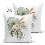 Çift Taraflı Egzotik Yaprak Tasarımlı Dijital Baskılı Modern Süet Yastık Kırlent Kılıfı Realhomes