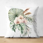 Çift Taraflı Egzotik Yaprak Tasarımlı Dijital Baskılı Modern Süet Yastık Kırlent Kılıfı Realhomes