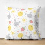 Realhomes Çift Taraflı Çilek Motifli Tavşan Tasarımlı Dijital Baskılı Modern Süet Yastık Kırlent Kılıfı Realhomes