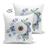 Çift Taraflı Beyaz Gül Tasarımlı Dijital Baskılı Modern Süet Yastık Kırlent Kılıfı Realhomes